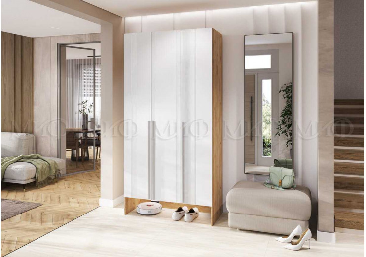 ПРИХОЖАЯ ЛУНА ШКАФ 3-Х СТВ. (БРАШ ВАЙТ, ДУБ КРАФТ)