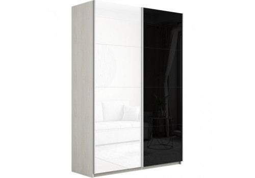 Шкаф-купе Прайм 2-х дверный (Белое стекло, Черное стекло)ясень Анкор светлый